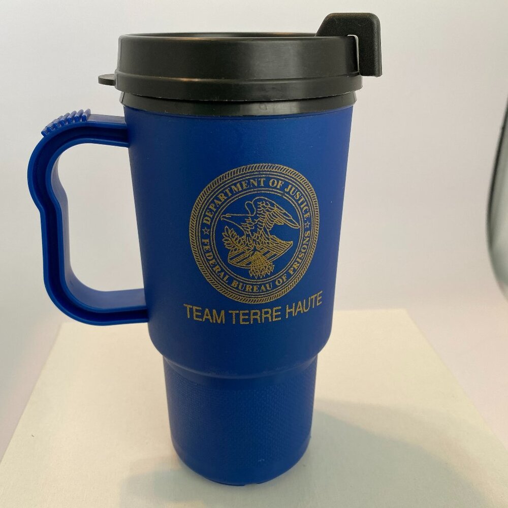 Koozie 16oz Blue Travel Mug DOJ Federal Bureau of Prisons Team Terre Haute
